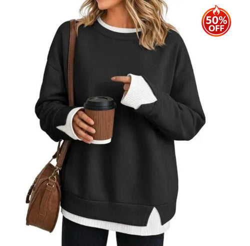Fisoew Women's Layered Crew Neck Sweatshirt