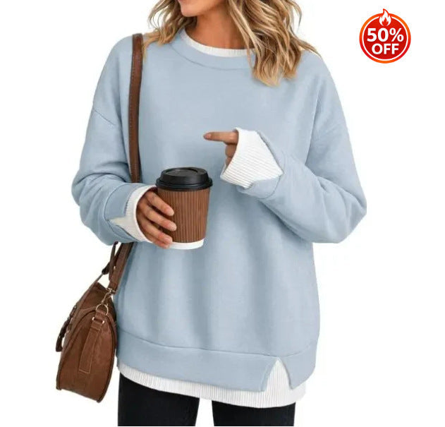 Fisoew Women's Layered Crew Neck Sweatshirt