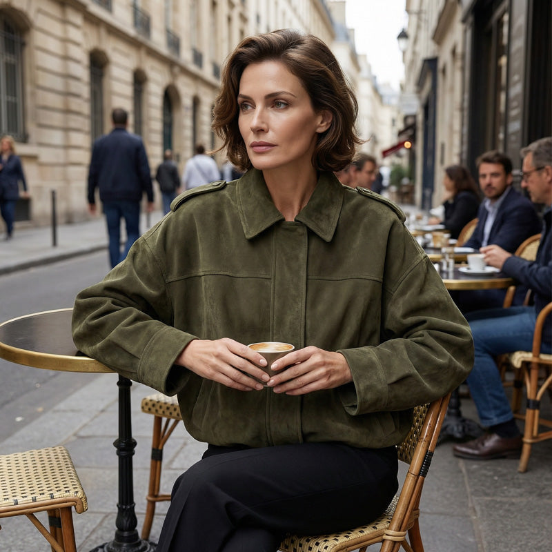 Women's Suede-Like Cropped Bomber Jacket