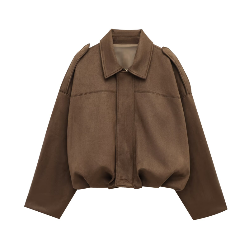Women's Suede-Like Cropped Bomber Jacket